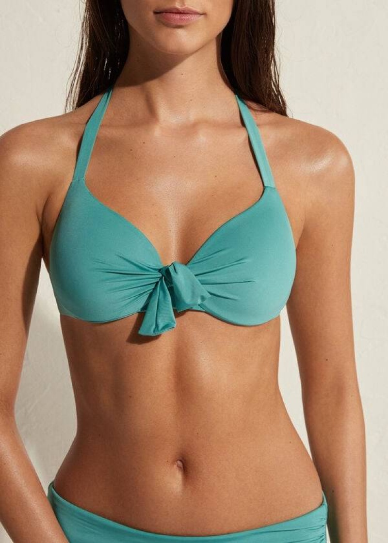 Calzedonia Padded Push Up Indonesia Eco Sexy Women's Bikini Tops Turquoise | CA 2362HK