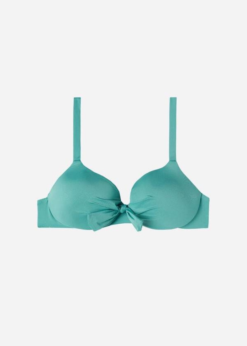 Calzedonia Padded Push Up Indonesia Eco Sexy Women's Bikini Tops Turquoise | CA 2362HK