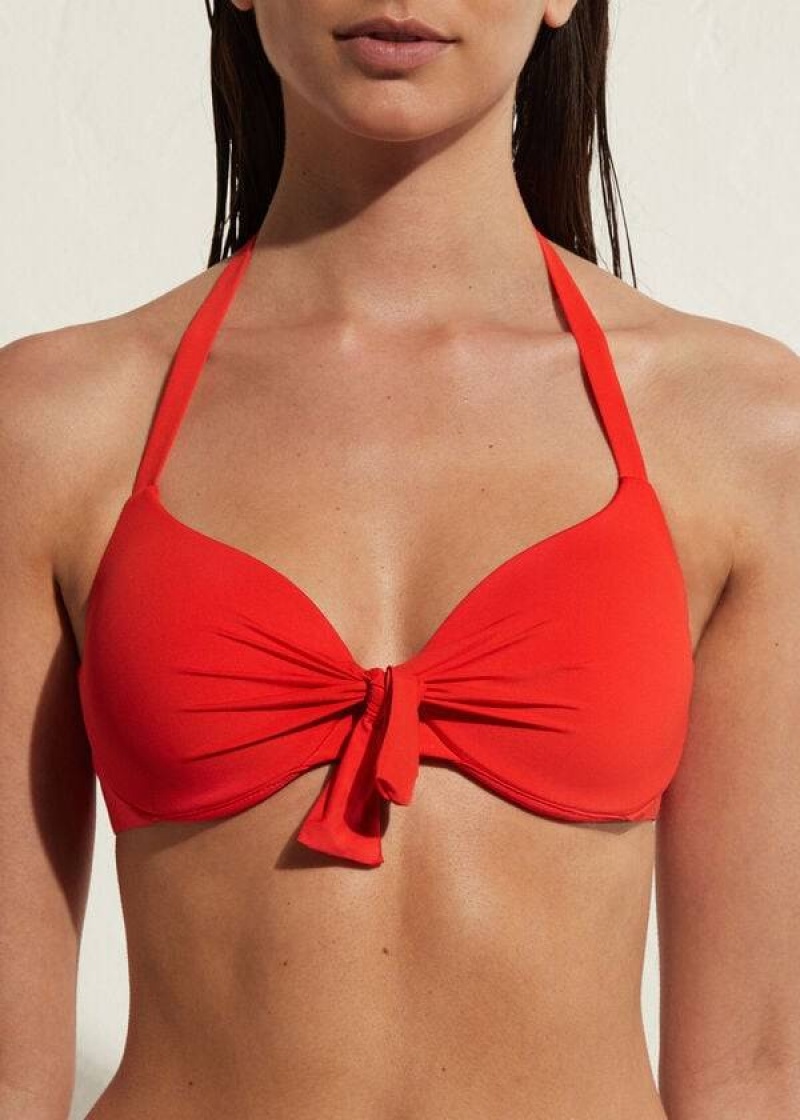 Calzedonia Padded Push Up Indonesia Eco Sexy Women's Bikini Tops Red | CA 2360KI