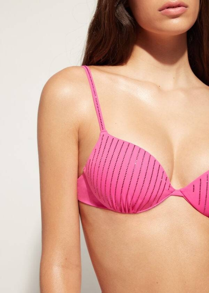 Calzedonia Padded Push Up Shanghai Women's Bikini Tops Pink | CA 2358ZG