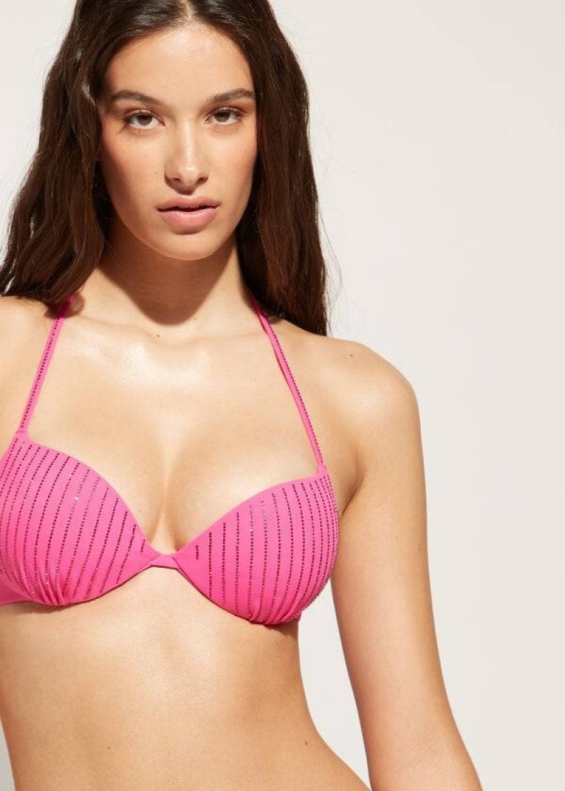 Calzedonia Padded Push Up Shanghai Women's Bikini Tops Pink | CA 2358ZG