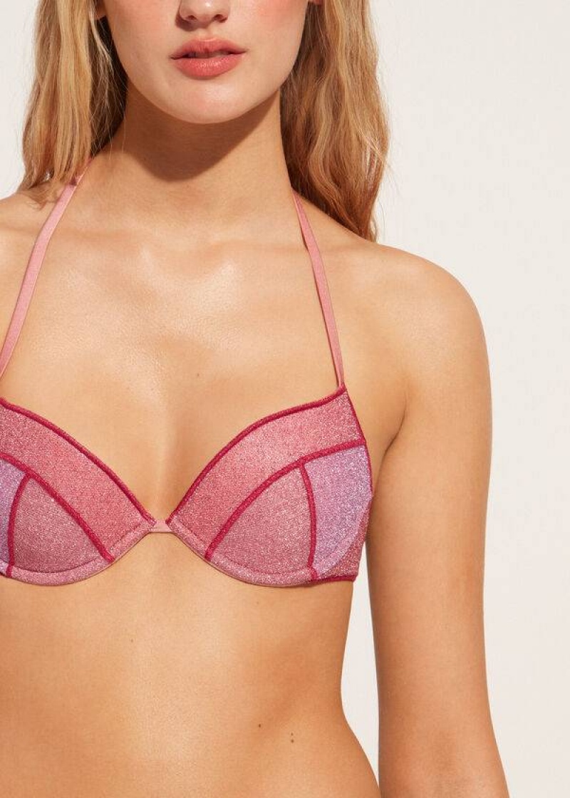 Calzedonia Padded Push-up Lisbona Women's Bikini Tops Pink | CA 2331XF