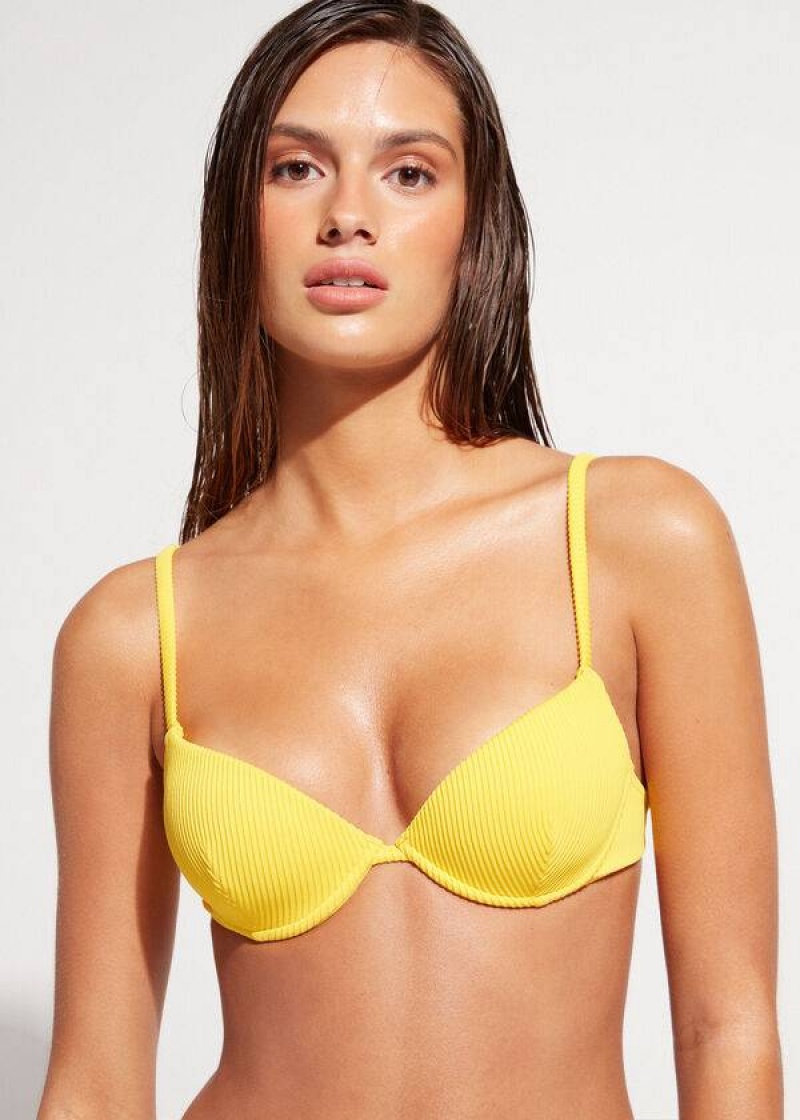 Calzedonia Padded Push-up New York Women\'s Bikini Tops Yellow | CA 2318IS