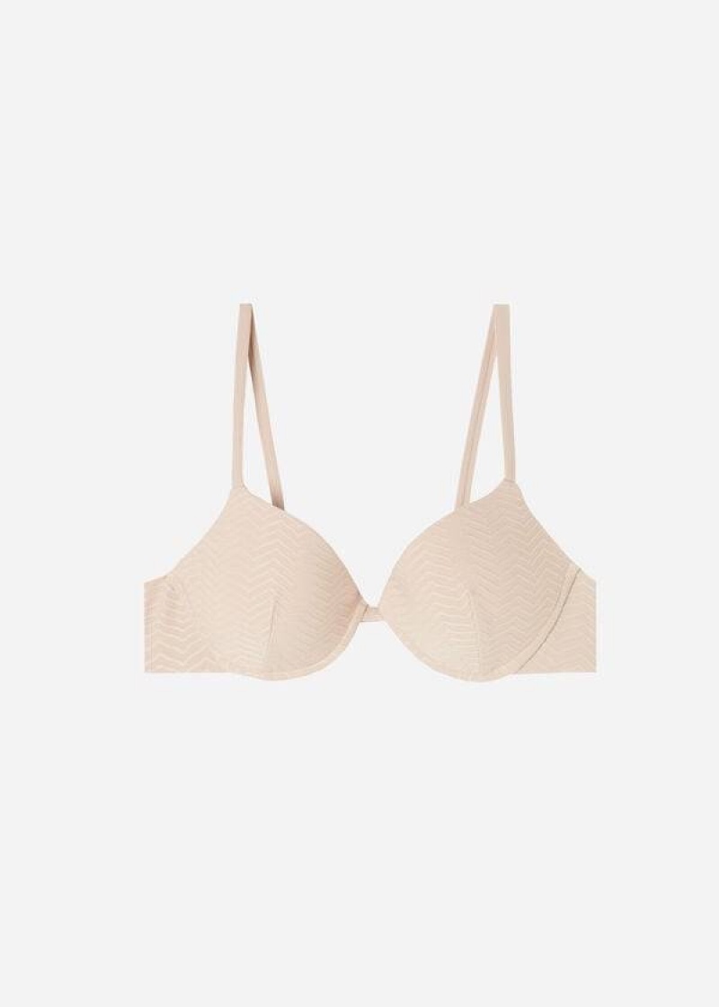 Calzedonia Padded Push-up The Hamptons Women's Bikini Tops Beige | CA 2310NB