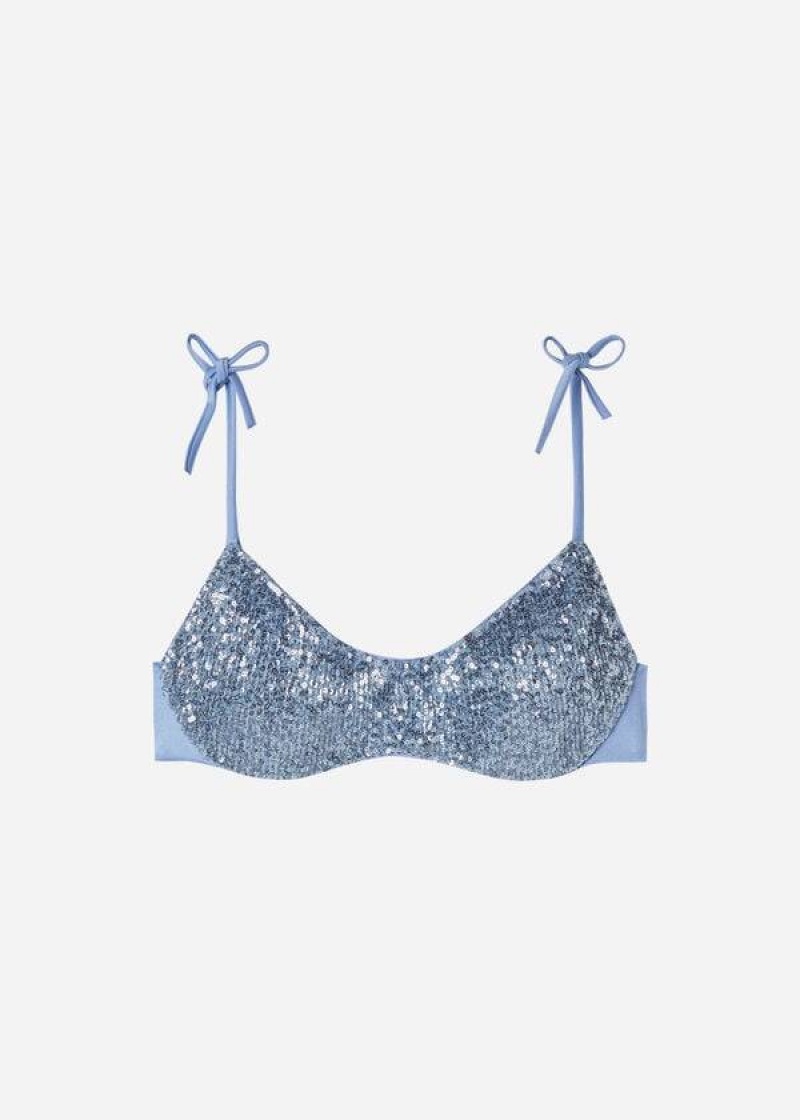 Calzedonia Padded Tank-Style Cannes Women's Bikini Tops Blue | CA 2306XF