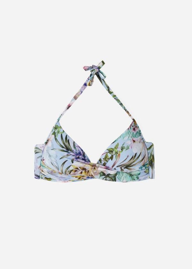 Calzedonia Padded Triangle Atene Women's Bikini Tops Blue | CA 2297SO