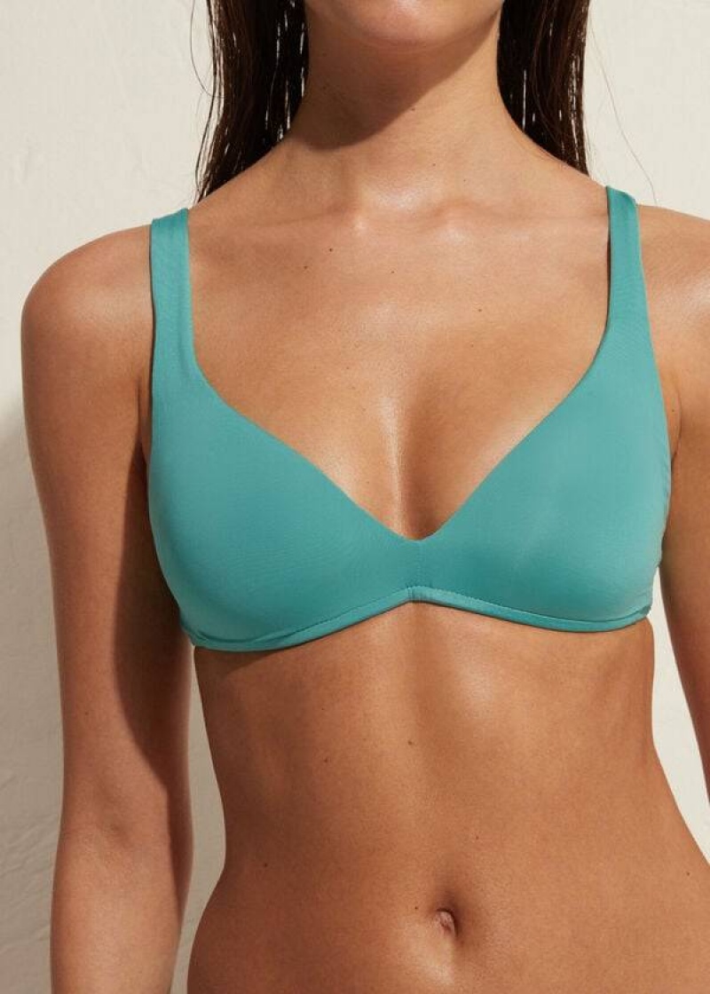 Calzedonia Padded Triangle Indonesia Eco Women's Bikini Tops Turquoise | CA 2286QZ