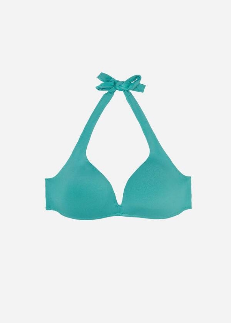 Calzedonia Padded Triangle Indonesia Eco Women's Bikini Tops Turquoise | CA 2286QZ