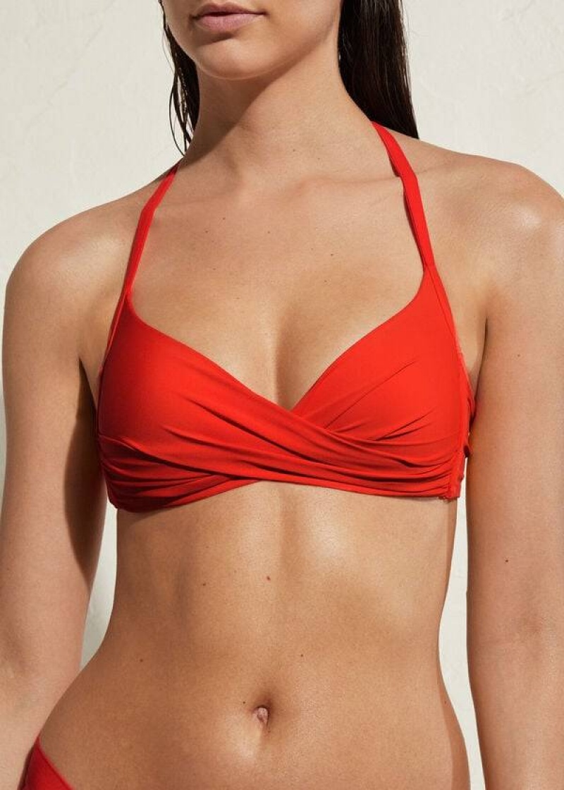 Calzedonia Padded Triangle Indonesia Eco Women\'s Bikini Tops Red | CA 2285MA