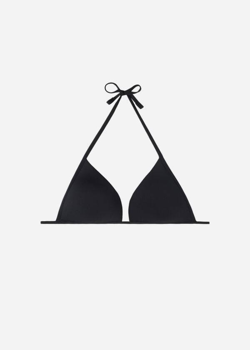 Calzedonia Padded Triangle Indonesia Eco cobey Women's Bikini Tops Black | CA 2280XF