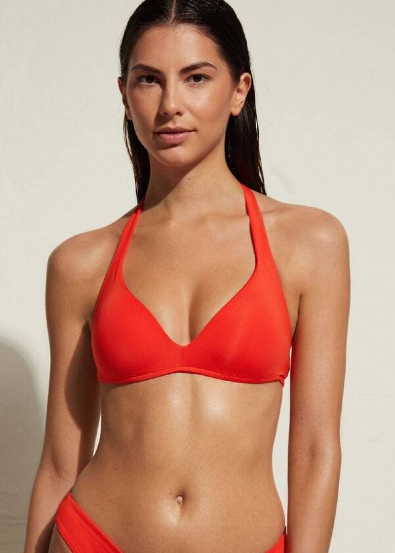 Calzedonia Padded Triangle Indonesia Eco rise Women\'s Bikini Tops Red | CA 2276JJ