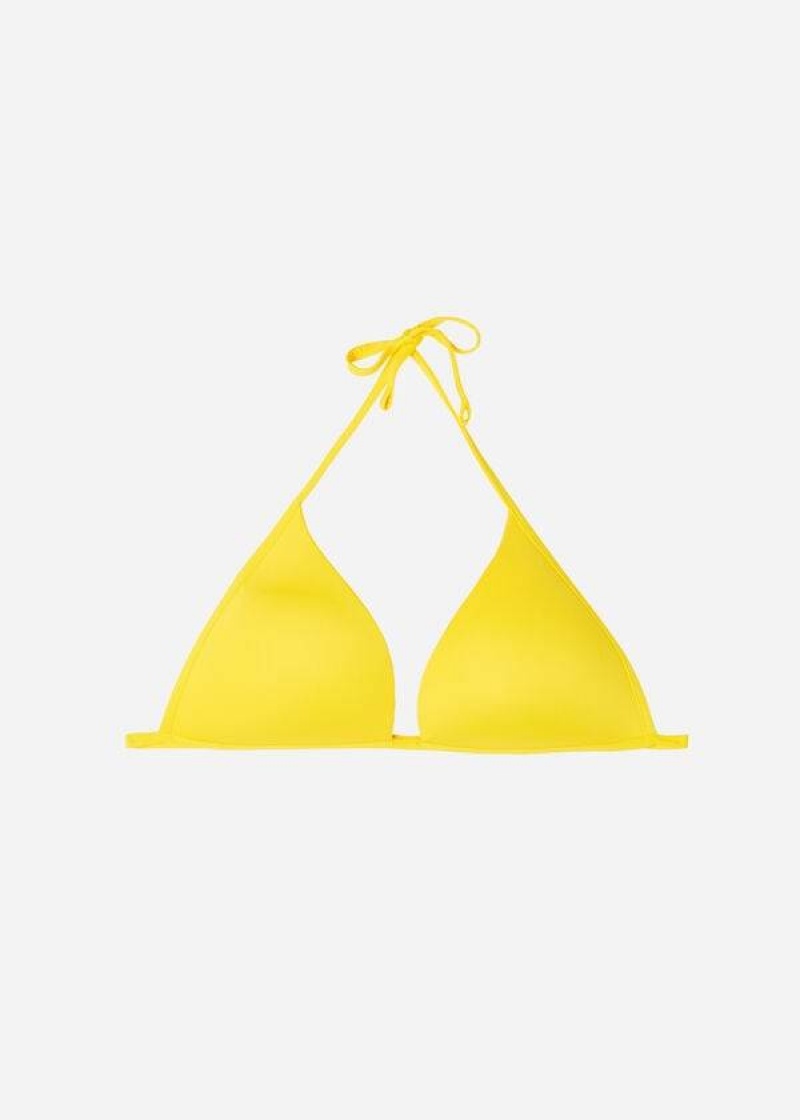 Calzedonia Padded Triangle Indonesia Eco rise Women's Bikini Tops Yellow | CA 2272DN