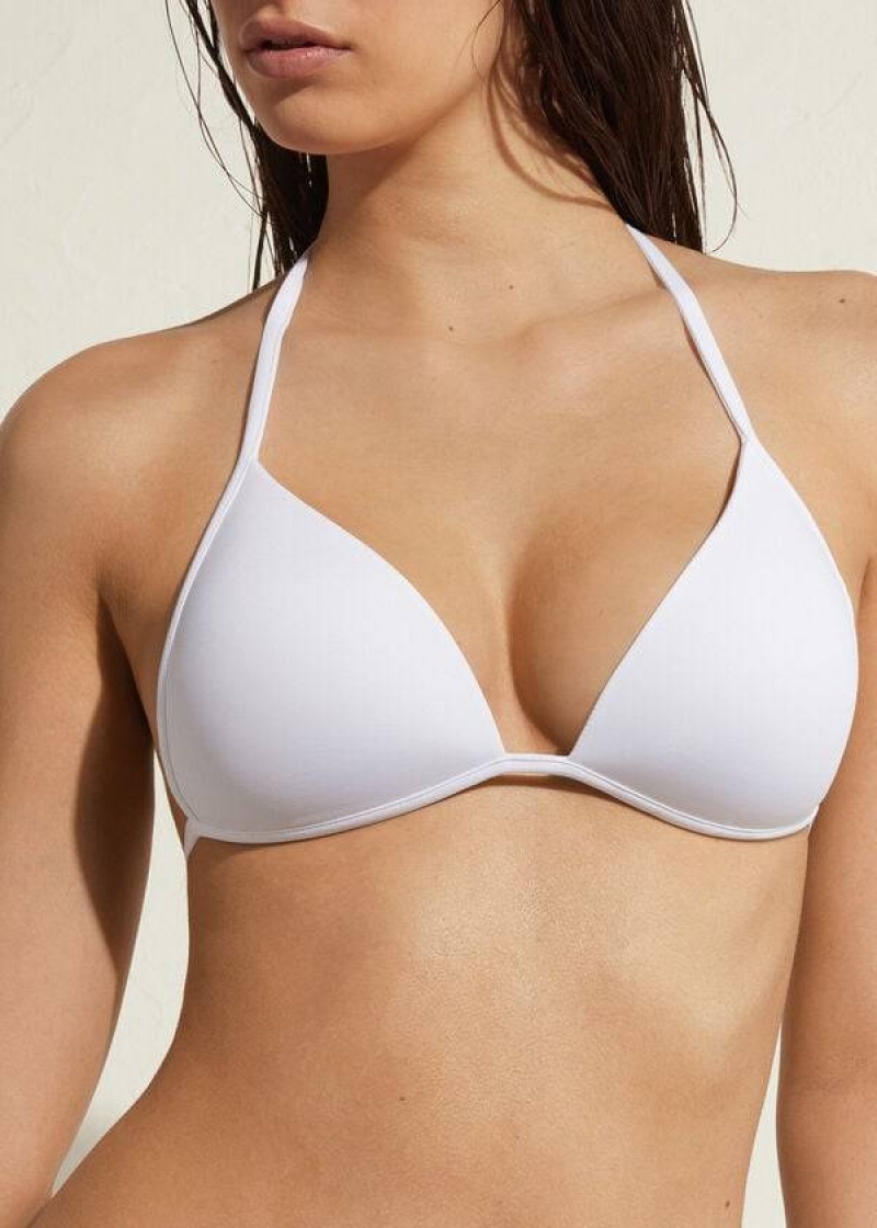 Calzedonia Padded Triangle Indonesia Eco rosa Women's Bikini Tops White | CA 2270AP