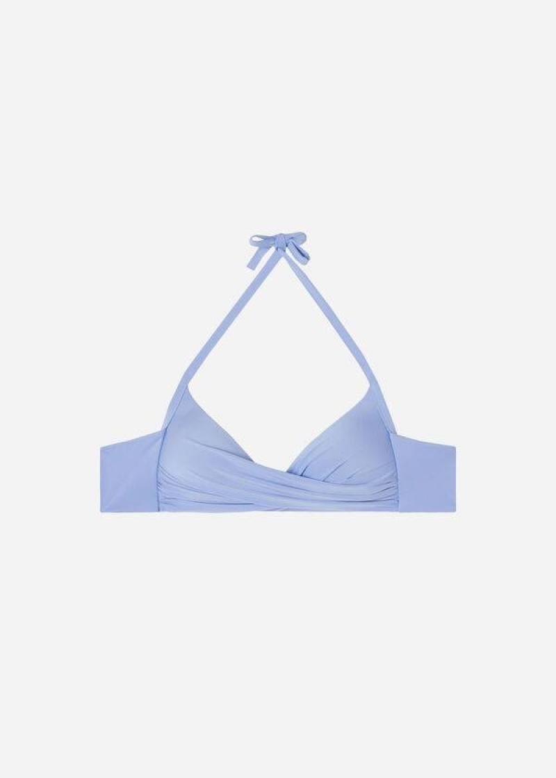 Calzedonia Padded Triangle Indonesia Eco strass Women's Bikini Tops Blue | CA 2265YU