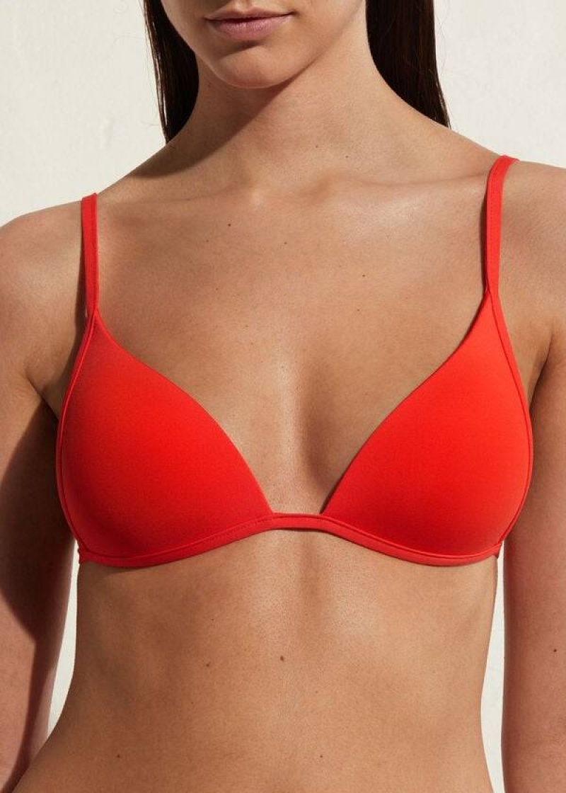 Calzedonia Padded Triangle Indonesia Eco strass Women's Bikini Tops Red | CA 2264TV