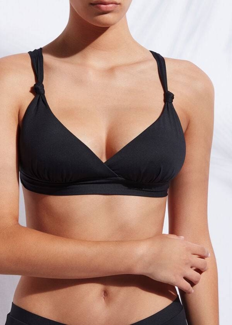 Calzedonia Padded Triangle Indonesia Women's Bikini Tops Black | CA 2290TV