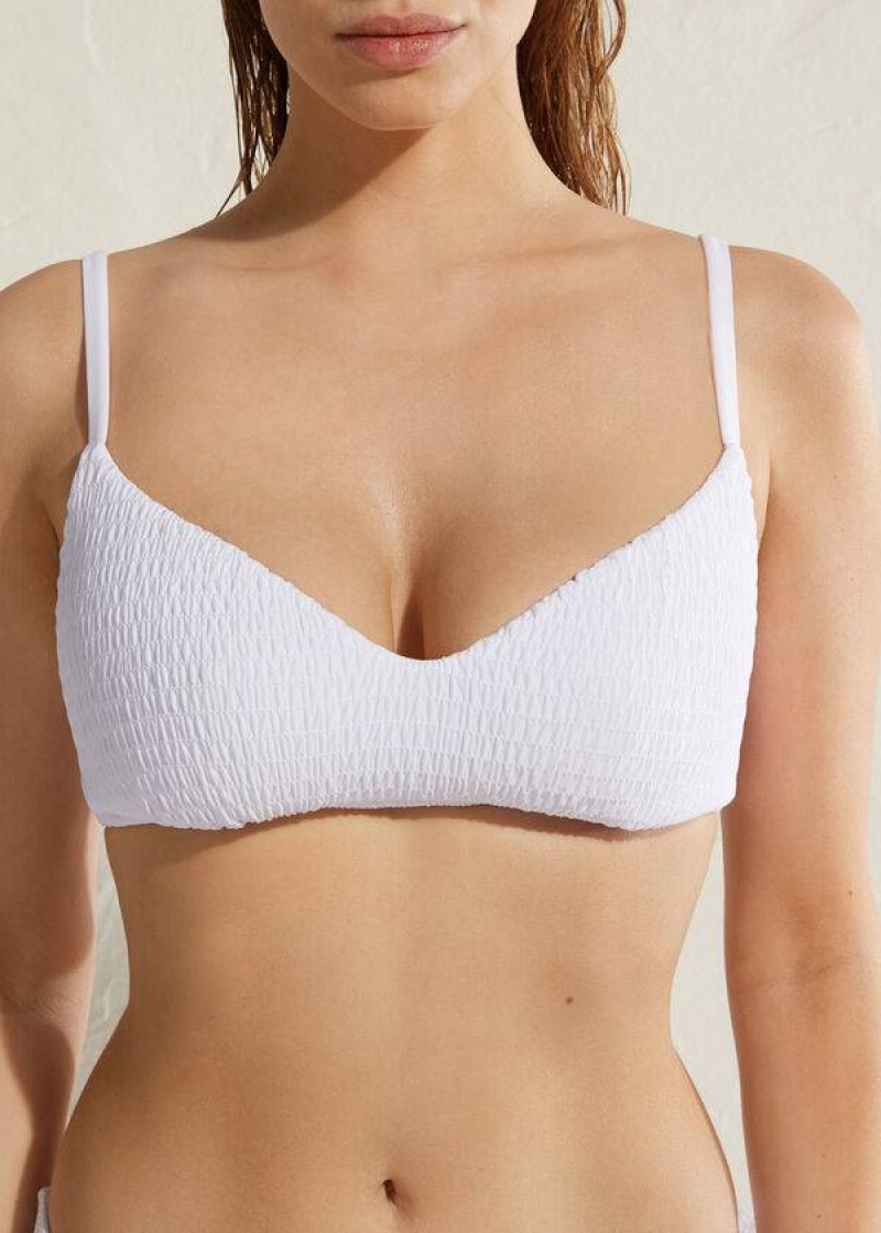 Calzedonia Padded Triangle Lanzarote Women's Bikini Tops White | CA 2260QZ