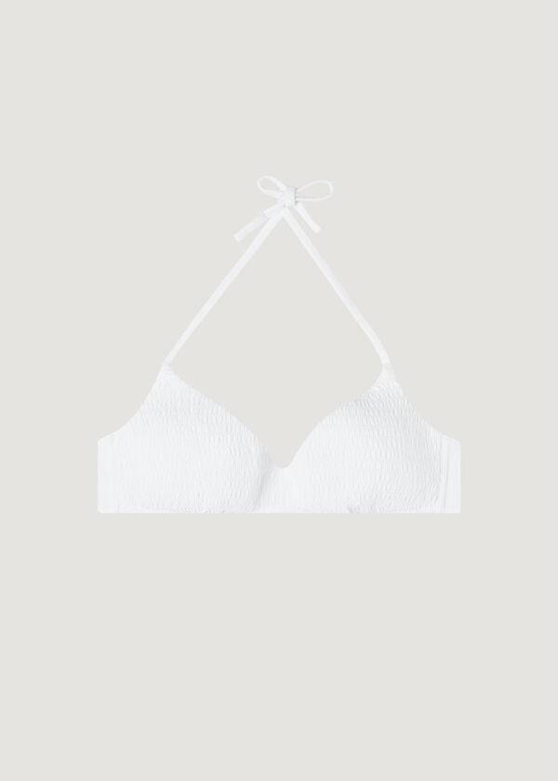 Calzedonia Padded Triangle Lanzarote Women's Bikini Tops White | CA 2260QZ