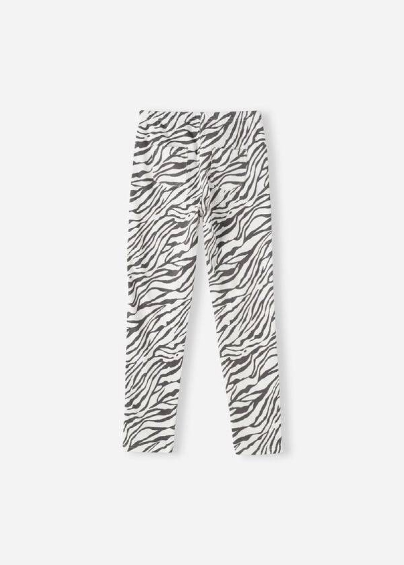 Calzedonia Paisley-Print Denim Kids' Leggings White / Black | CA 1056LH