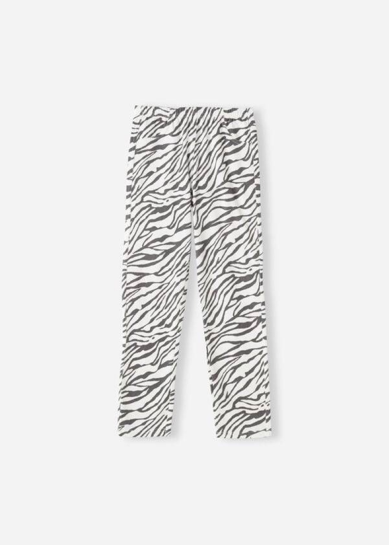 Calzedonia Paisley-Print Denim Kids\' Leggings White / Black | CA 1056LH