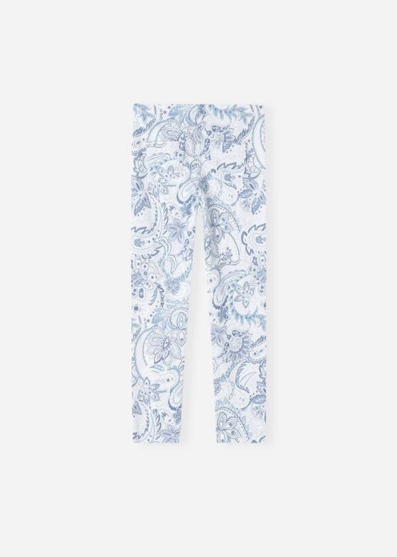 Calzedonia Paisley-Print Denim Kids' Leggings White / Blue | CA 1055KI