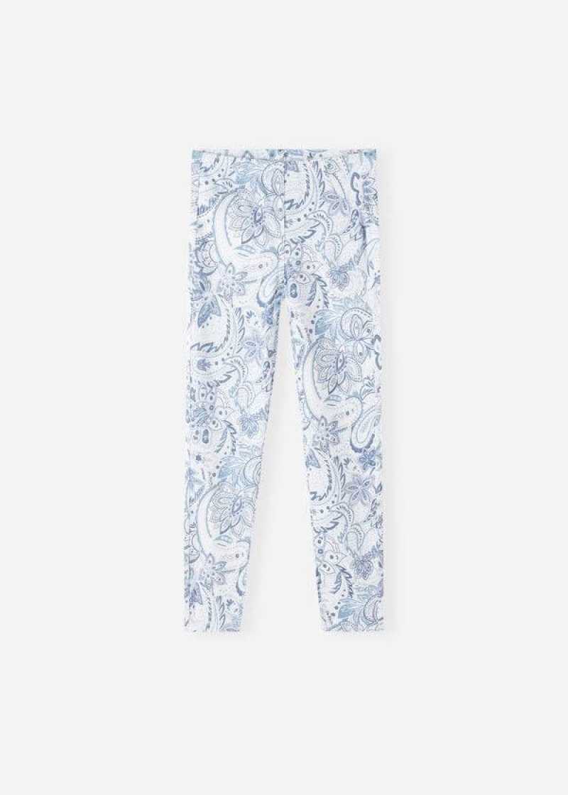 Calzedonia Paisley-Print Denim Kids\' Leggings White / Blue | CA 1055KI