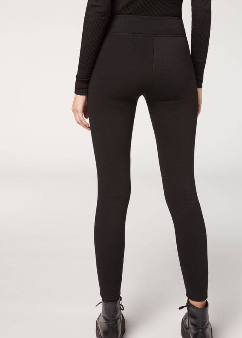 Calzedonia Plush Ultra Thermal Women's Leggings Black | CA 1519FM