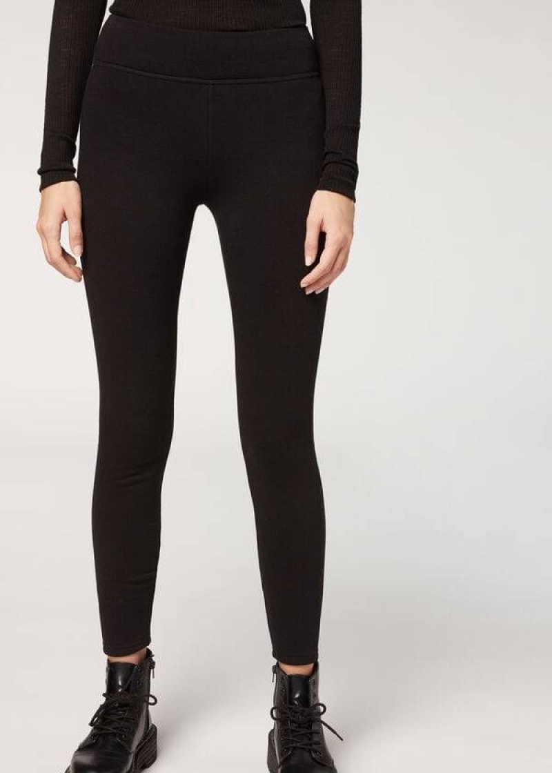 Calzedonia Plush Ultra Thermal Women's Leggings Black | CA 1519FM