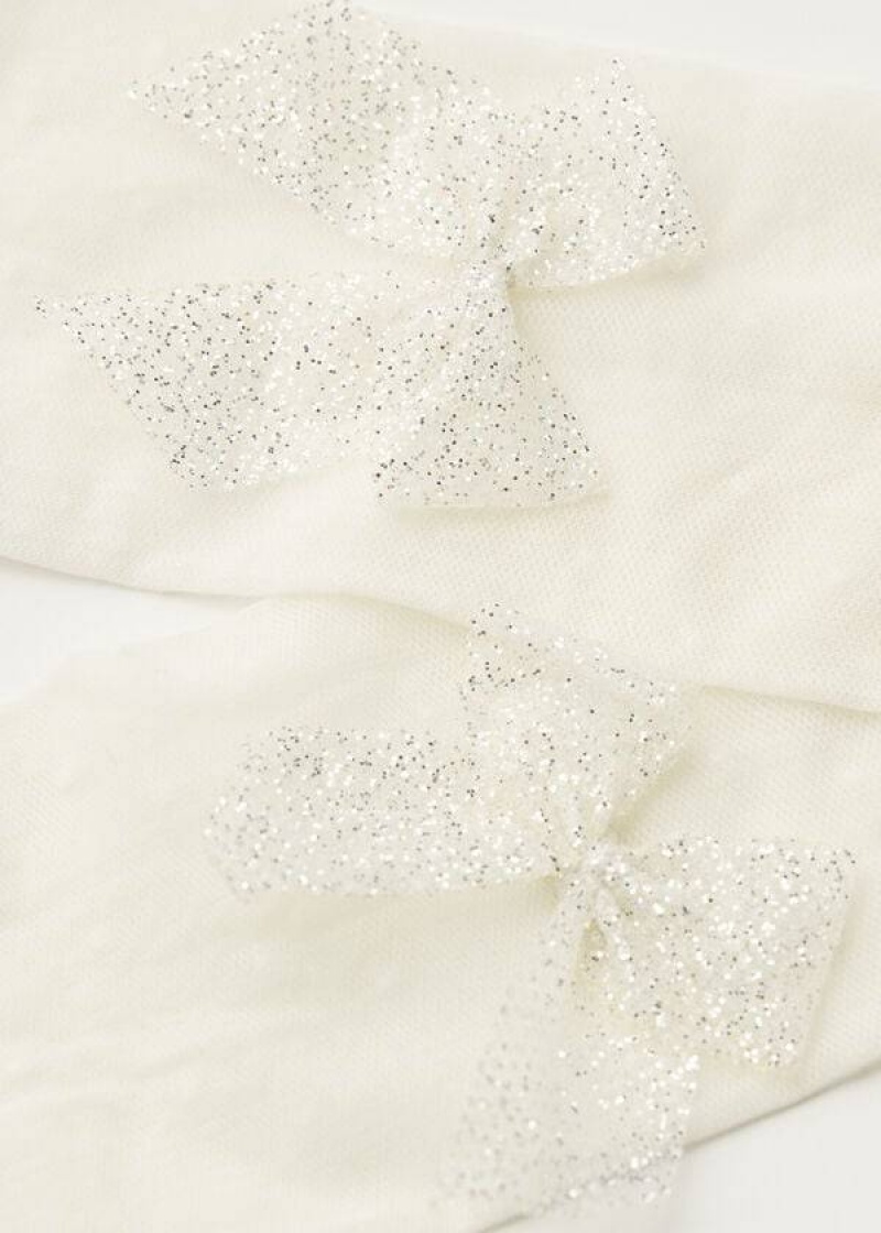 Calzedonia Polka-Dot Tulle with Glitter Bow Kids' Tight White | CA 1198TV