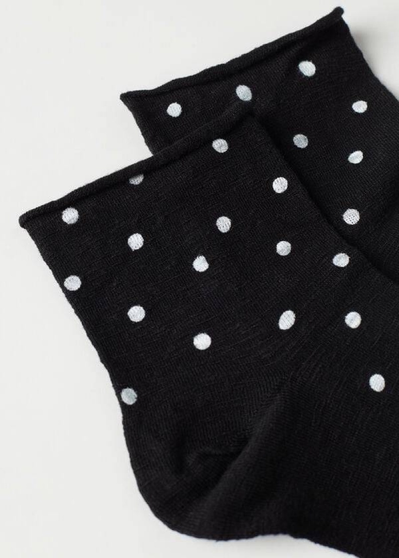 Calzedonia Polka Dot Motif Short with Linen Women's Socks Black | CA 1724AP