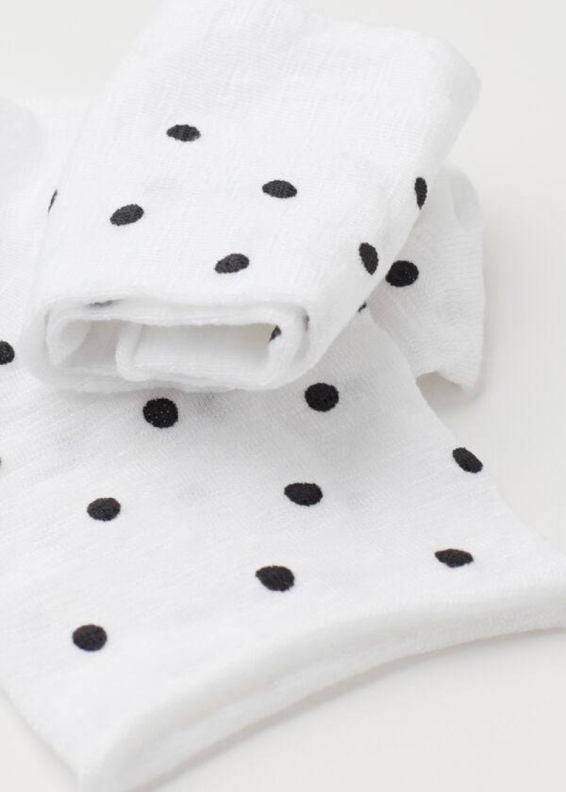 Calzedonia Polka Dot Motif Short with Linen Women's Socks White | CA 1723PQ