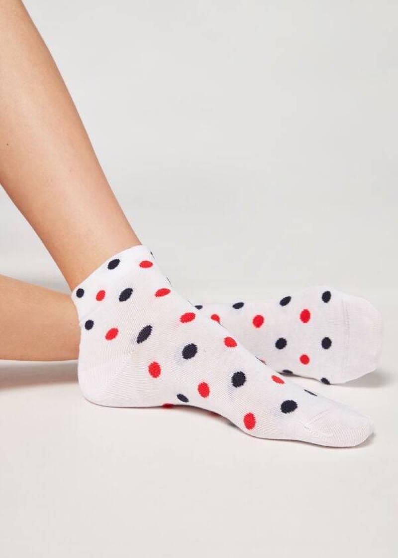 Calzedonia Polka Dot Pattern Short Women\'s Socks White | CA 1720UT