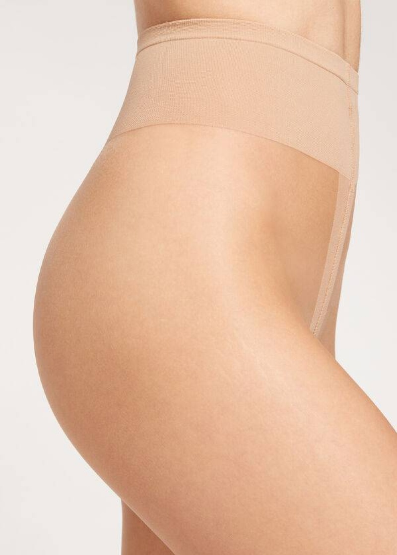 Calzedonia Premium Matt Second Skin 15 Denier Sheer Women's Tight Beige | CA 2958OR