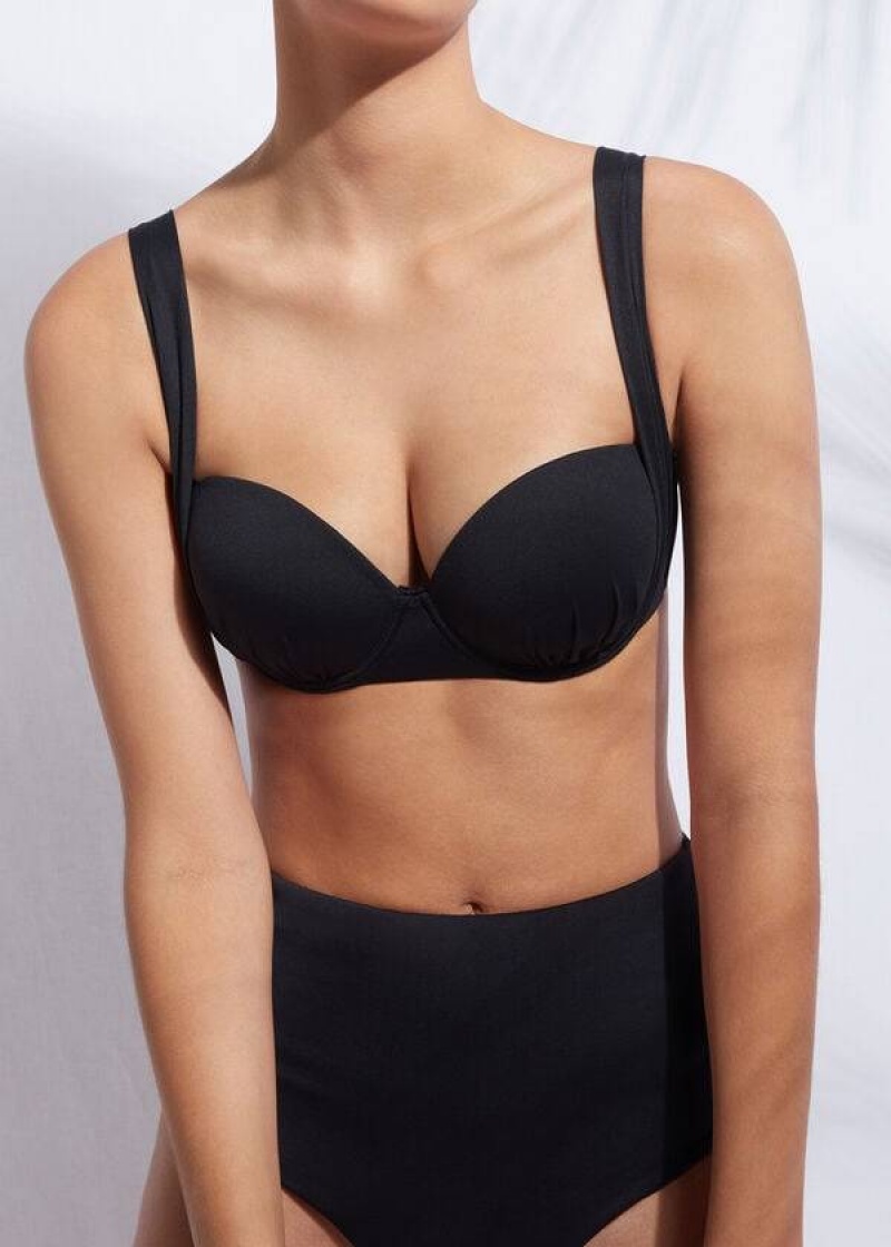 Calzedonia Push-Up Bandeau Indonesia Women's Bikini Tops Black | CA 2237RW