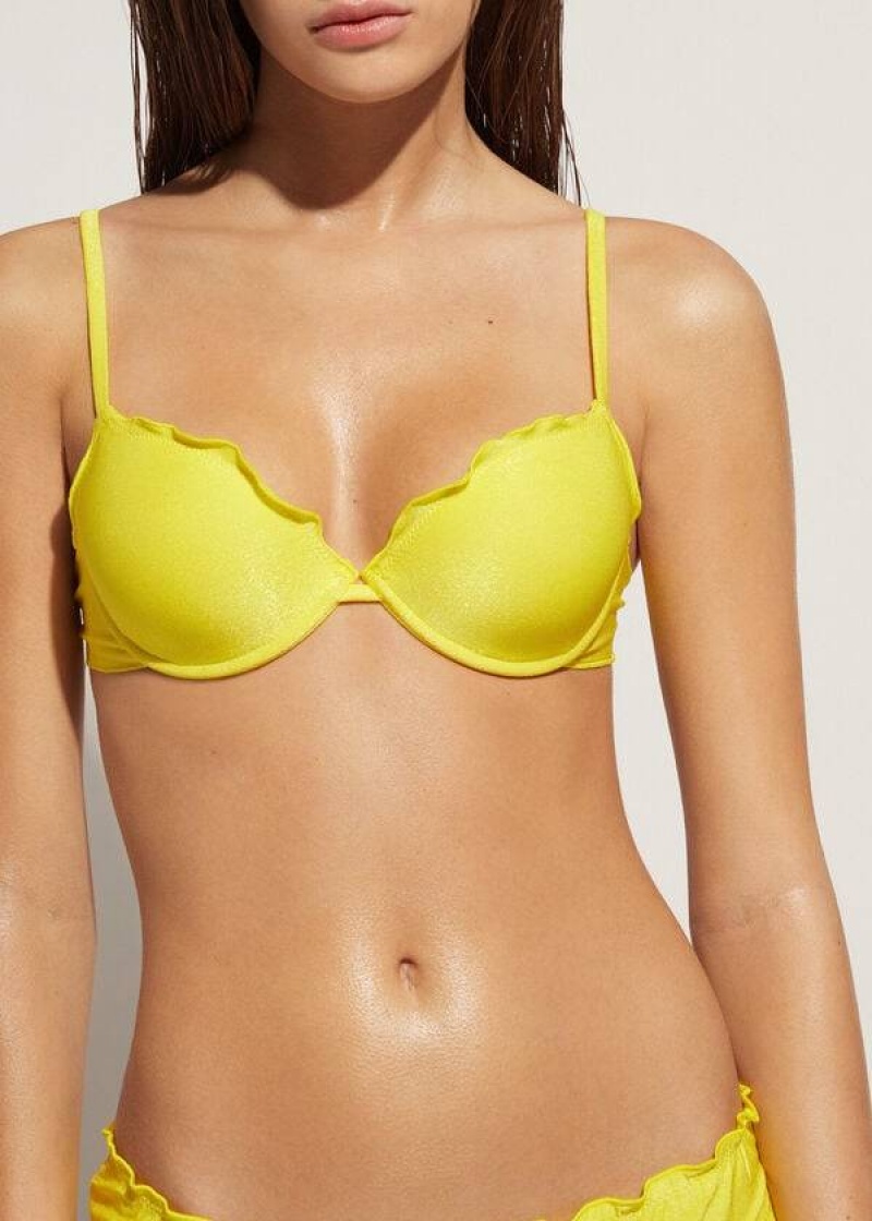 Calzedonia Push Up Formentera Women\'s Bikini Tops Yellow | CA 2249HK