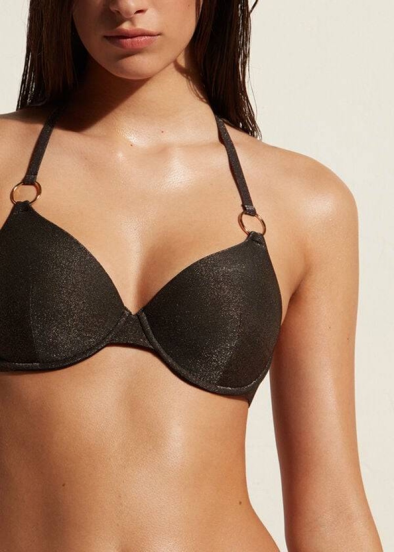 Calzedonia Push Up Hollywood Women's Bikini Tops Black | CA 2248GL