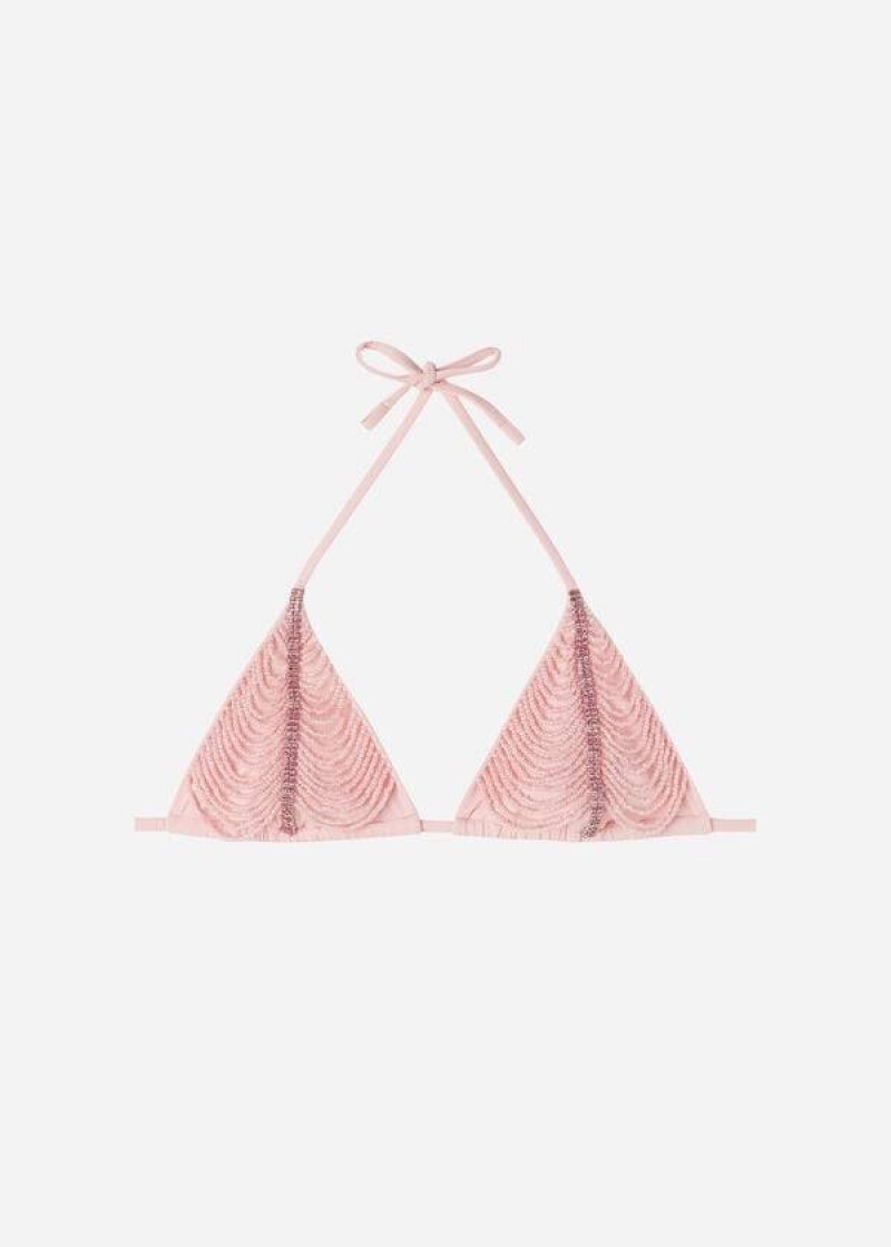 Calzedonia Rhinestone Beaded Slide Triangle Manila Women's Bikini Tops Pink | CA 2234QZ