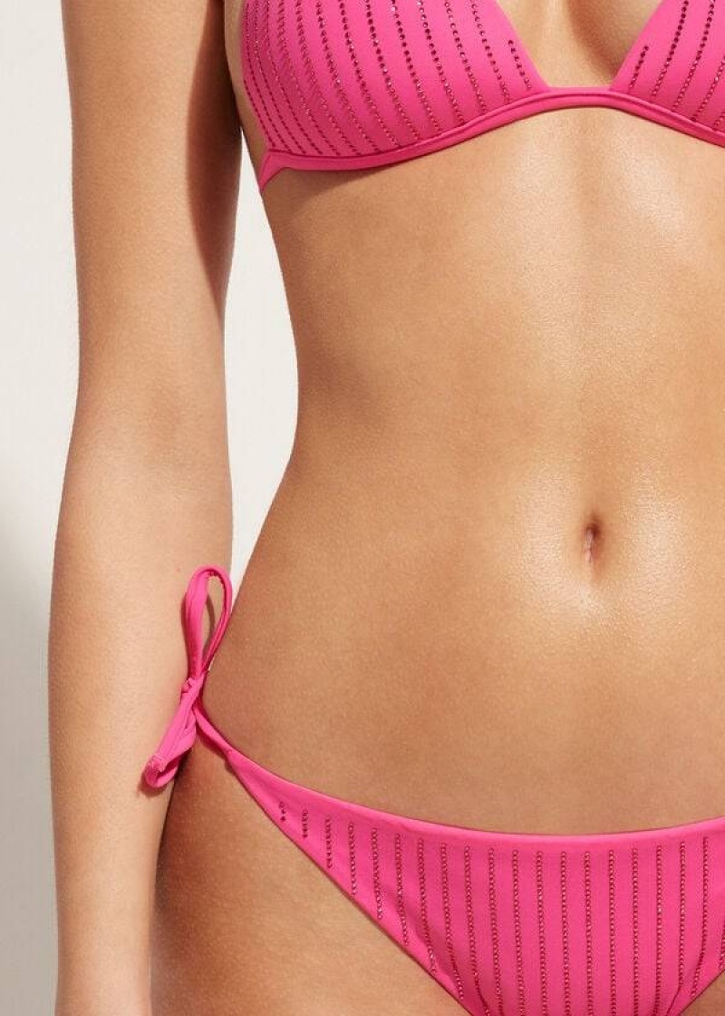 Calzedonia Rhinestone Brazilian String Shanghai Women's Bikini Bottoms Pink | CA 2674OR