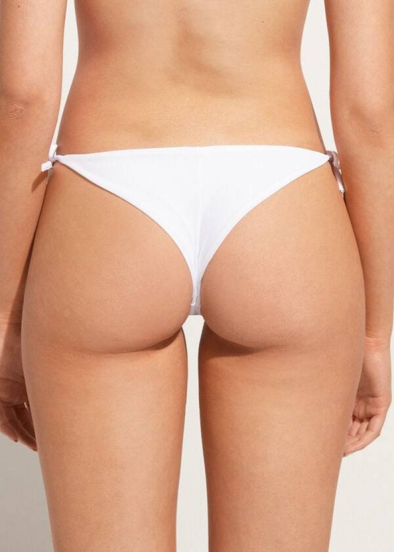 Calzedonia Rhinestone Brazilian String Shanghai Women's Bikini Bottoms White | CA 2672AP