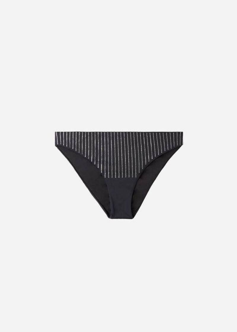 Calzedonia Rhinestone Shanghai Women's Bikini Bottoms Black | CA 2671SO