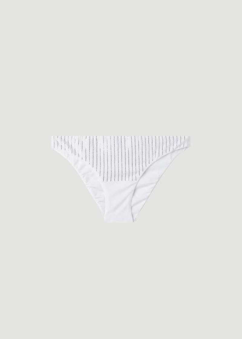 Calzedonia Rhinestone Shanghai Women's Bikini Bottoms White | CA 2668GL