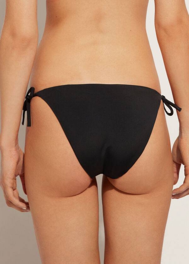 Calzedonia Rhinestone String Shanghai Women's Bikini Bottoms Black | CA 2667HK