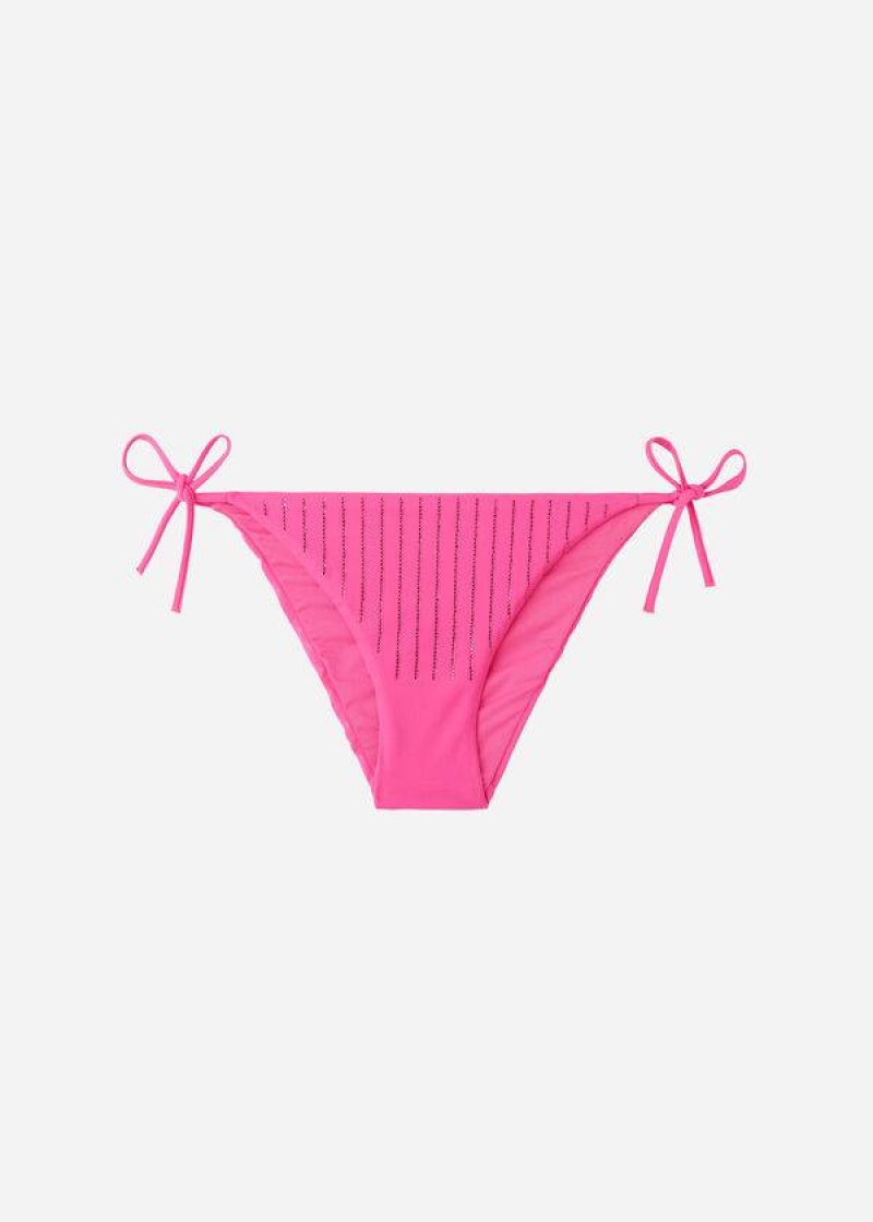 Calzedonia Rhinestone String Shanghai Women's Bikini Bottoms Pink | CA 2666JJ