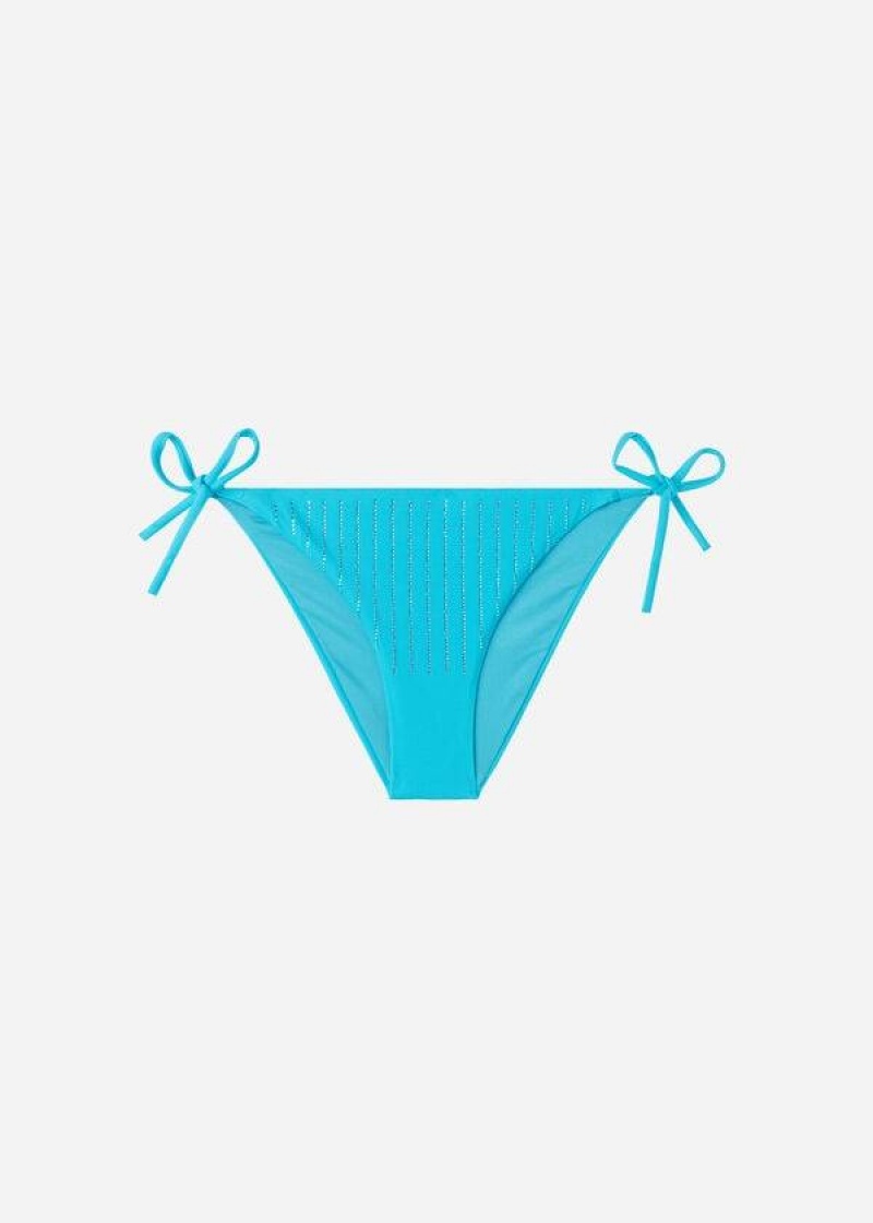 Calzedonia Rhinestone String Shanghai Women's Bikini Bottoms Turquoise Green | CA 2665KI