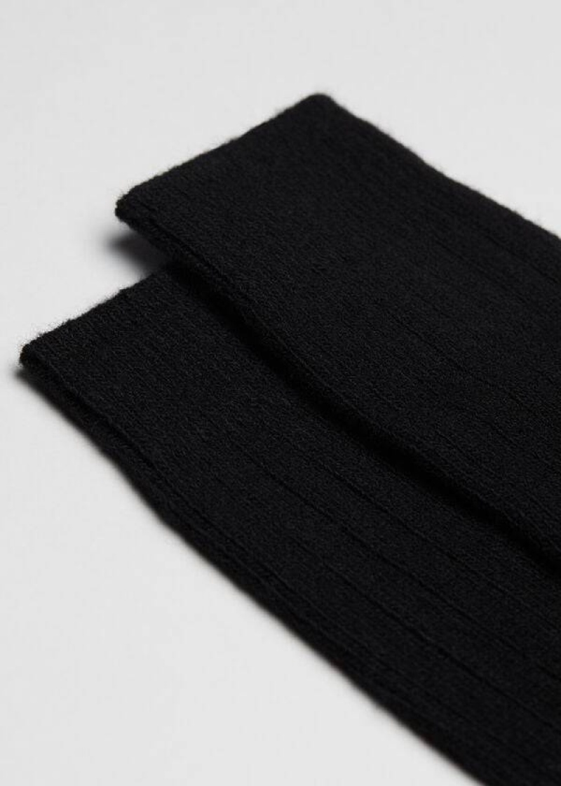 Calzedonia Ribbed Crew with Wool and Cashmere Men's Socks Black | CA 1370XF