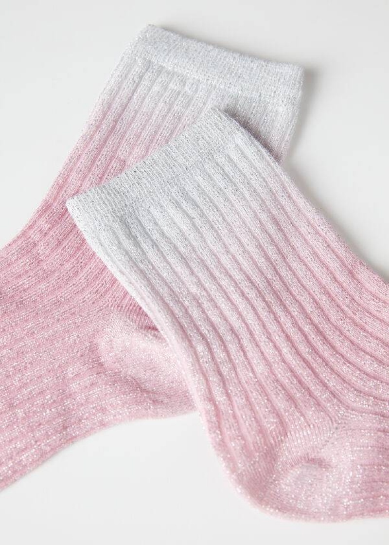 Calzedonia Ribbed Faded Short with Glitter Women's Socks Pink | CA 1717RW