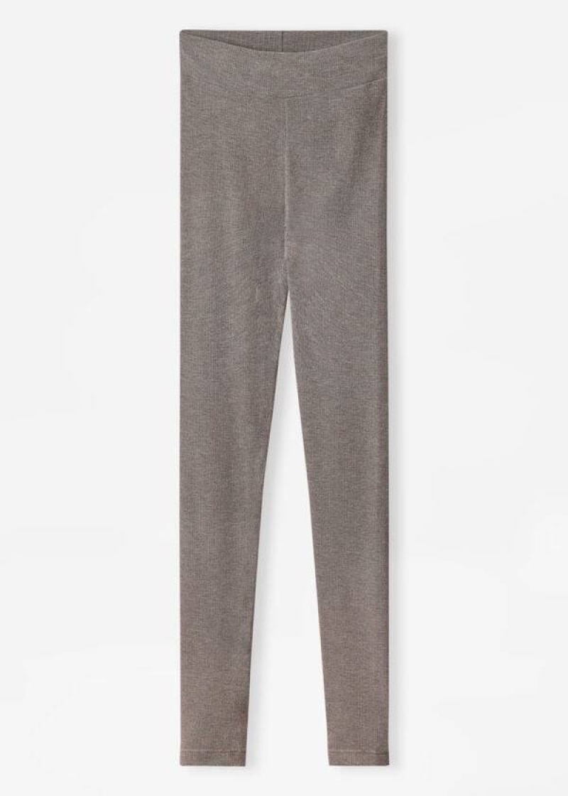 Calzedonia Ribbed with Cashmere Women's Leggings Grey | CA 1515PQ