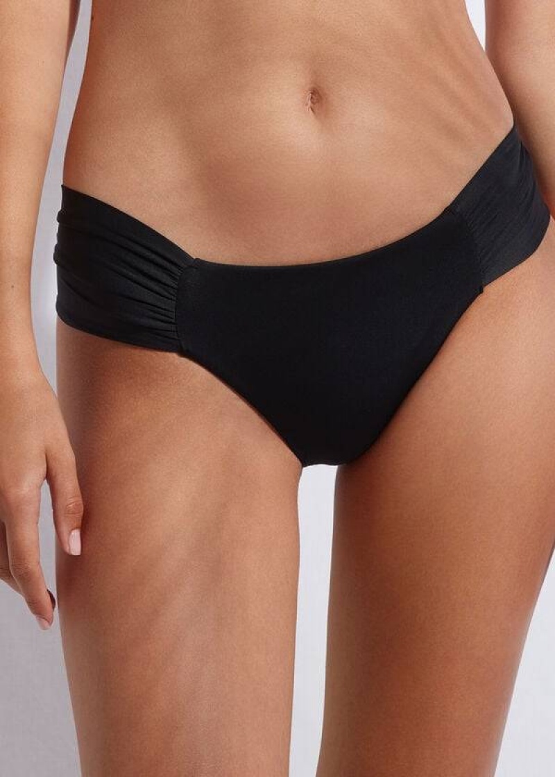 Calzedonia Ruffled Indonesia Women\'s Bikini Bottoms Black | CA 2661CE