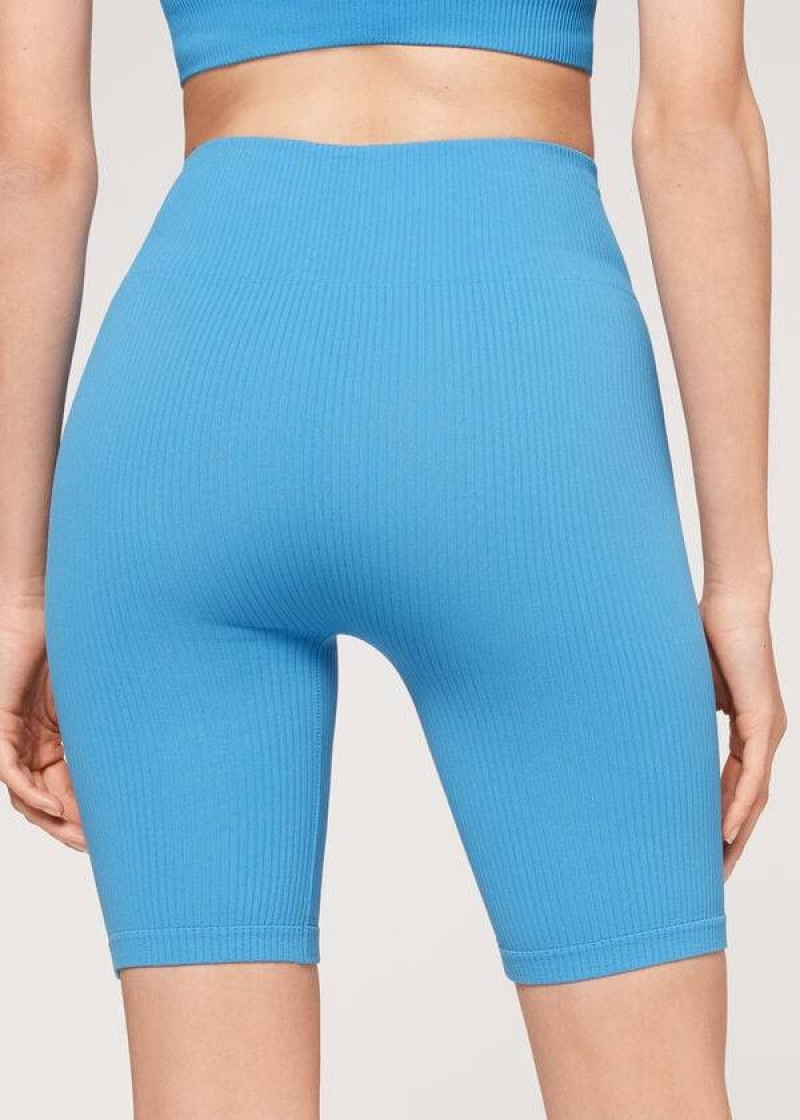 Calzedonia Seamless Athletic Bike Women's Leggings Blue | CA 1514OR