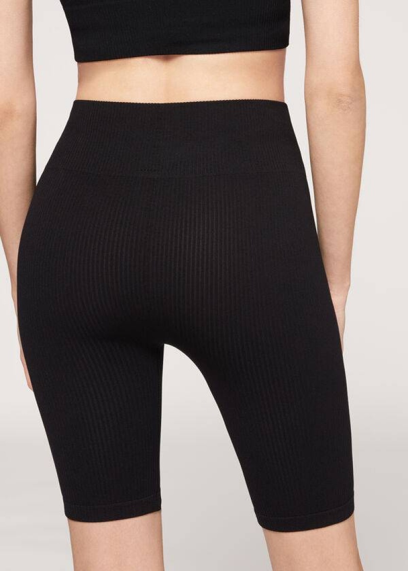 Calzedonia Seamless Athletic Bike Women's Leggings Black | CA 1513IS